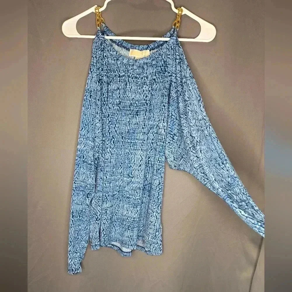 MICHAEL Michael Kors Cold Shoulder Blouse Sz Medium Gold Chain Straps